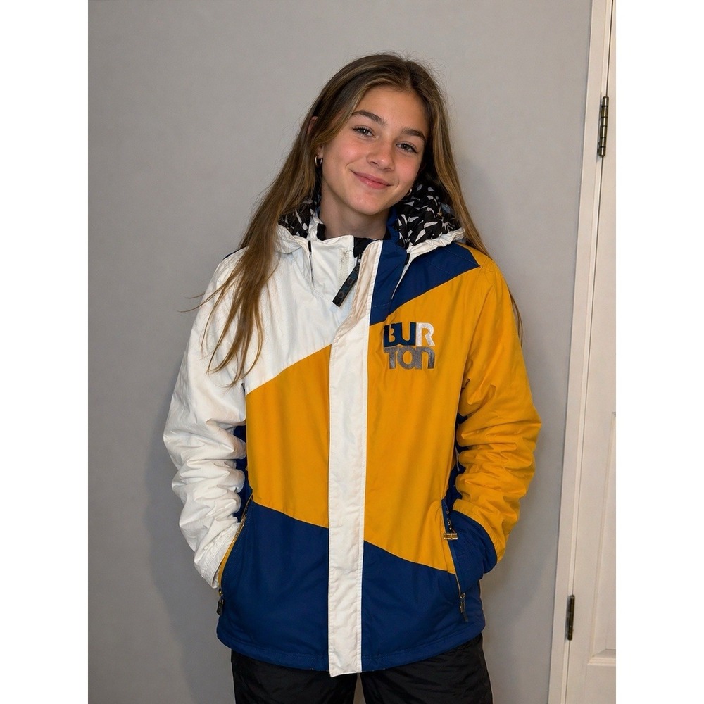 Burton Snowboard Jacket Girls MedBlue White Hooded Full Zip Dri‎ Ride